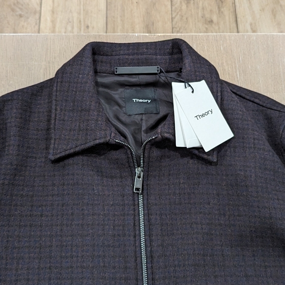 Mens Theory Wool Blend "Wyatt" Micro Check Jacket Mink Brown - Picture 2 of 4